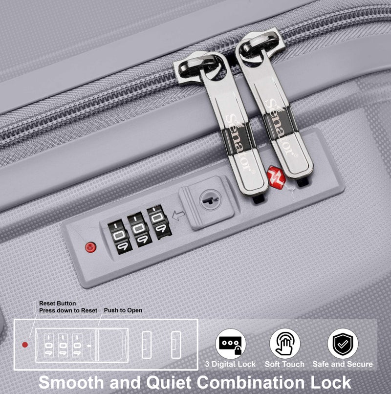 SENATOR Unisex Hard Case Medium Checked Luggage Lightweight PP Fashion Trolley Luggage with 4 Double Spinner Wheel and 3-Digit Combination Lock KH1009 Light Grey - Image 5